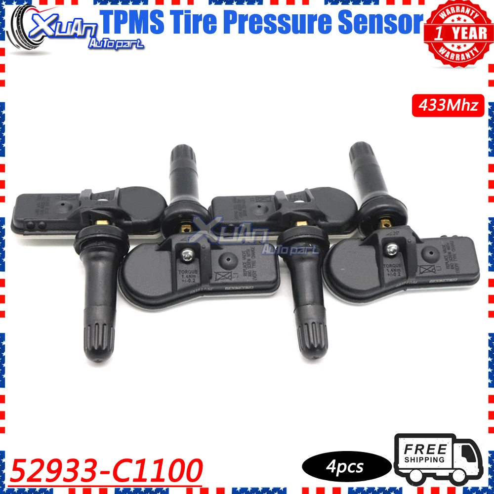 XUAN 4PCS TPMS Tire Pressure Monitor Sensor 52933-C1100 For Hyundai Tucson ix35 Creta IX25 i20 Coupe I40 Sonata LF 2014-2018