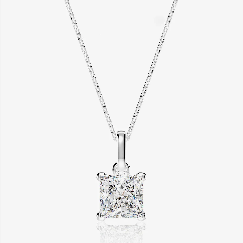 Ables Chic Solid 925 Silver Simulated Square Diamond Pendant Dazzling Lab Gemstone Solitaire Necklace S2R1S2B0445