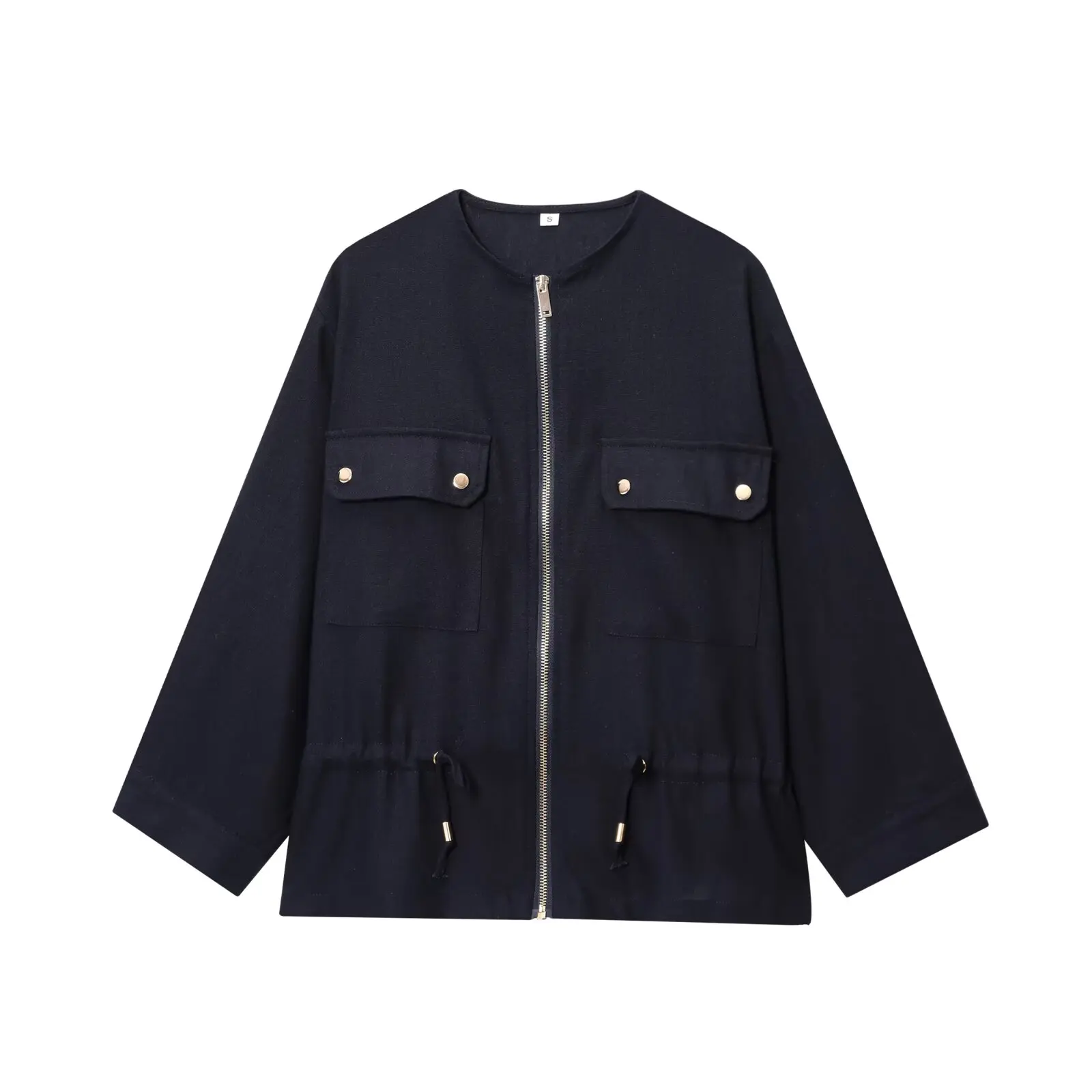 

ZBZA Spring New Women's Faion Linen Blend Hunting Jaet Loose Fit Long Sve round Ne Zipper Closure Color