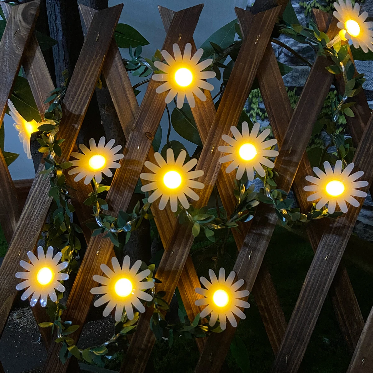 

1pc 10 LED Small Daisy With Green Vine String Light Battery Powered Indoor Hanging Decorative Fairy Lamp For Home Garden Decor