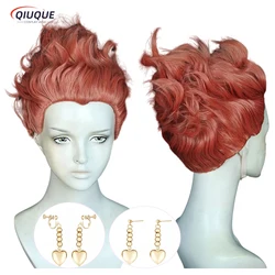 High Quality Hisoka Cosplay Wig Dark Orange Short Curly Heat Resistant Synthetic Hair Halloween Role Play Wigs + Wig Cap