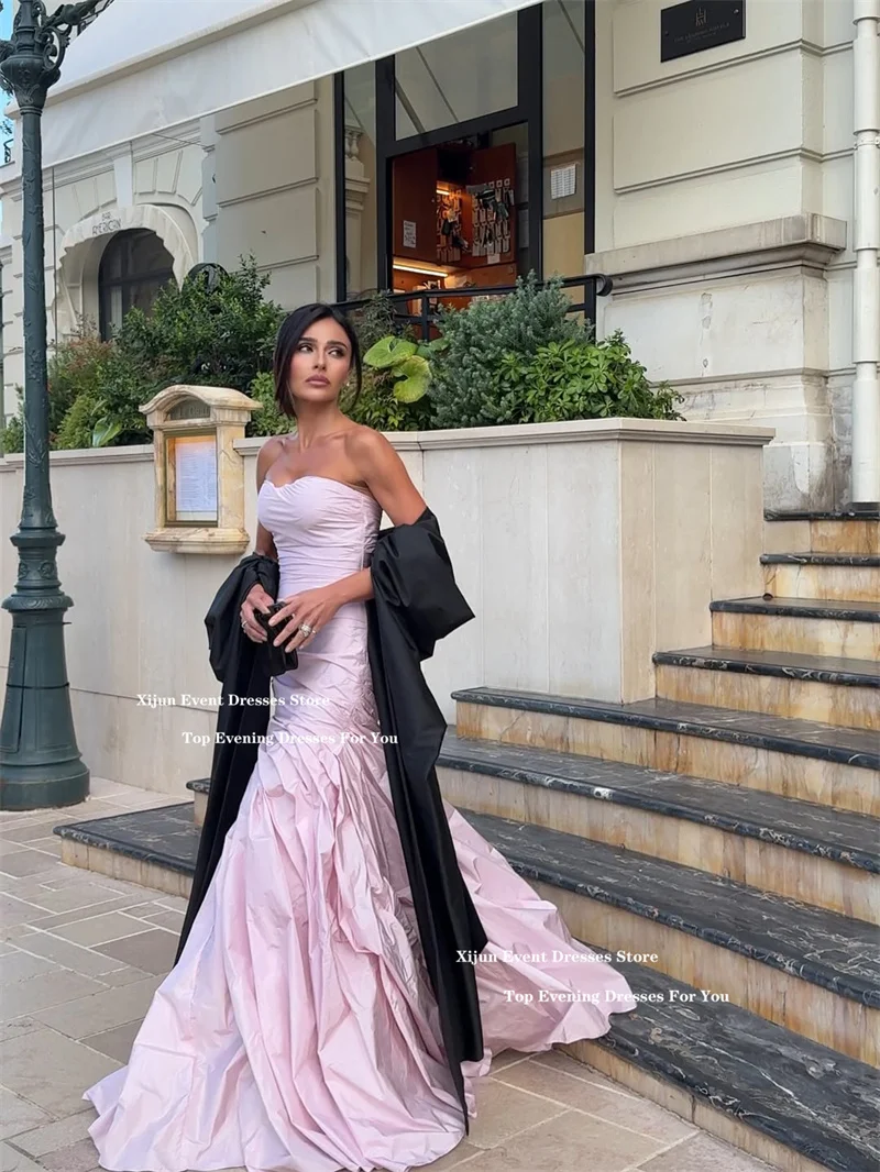 Suknie wieczorowe Xijun z różowej tafty, długie, bez rękawów, plisowane, w kształcie litery A, formalne suknie na studniówkę, suknie balowe do ziemi w stylu gwiazd, możliwość personalizacji.