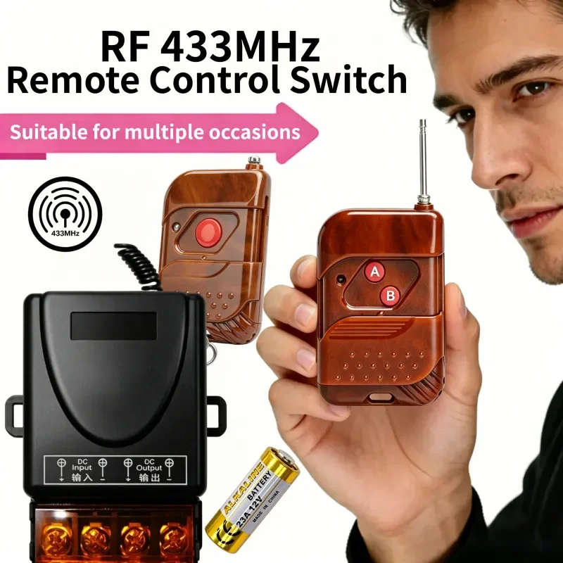 

Wireless Remote Control Switch DC 12V 24V 48V 72V 30A RF 433Mhz Relay for Anti-Theft Alarms, Pumps Lights Lamps Roller Lind Door