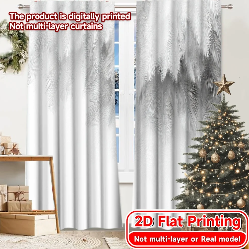 2D FLAT PRINTING 2pcs Curtains (Without Rod) Elegant Feather Design Curtains April Fools is Day holiday curtains Durable