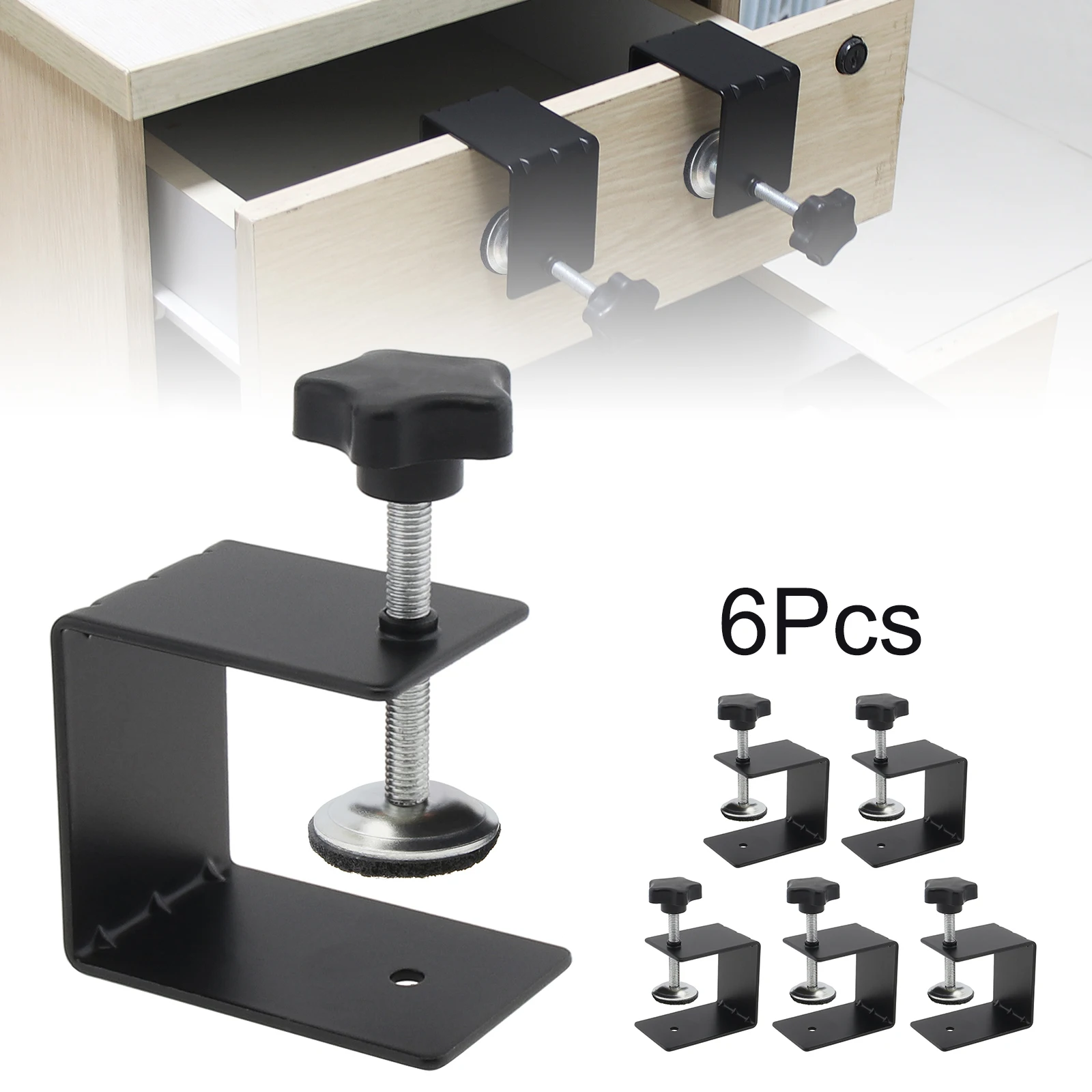 6pcs Drawer Front Panel Installation Clamp Cabinet Hardware Jig U Clamps for Furniture Installation with Silicone Protective Pad