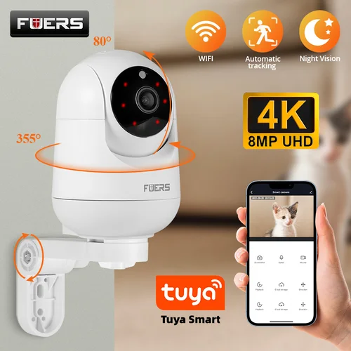 FUERS 4K 8MP WiFi IP cámara para mascotas cámara para perros Tuya cámara de vigilancia inalámbrica de seguridad para el hogar inteligente Monitor de bebé Mini cámara