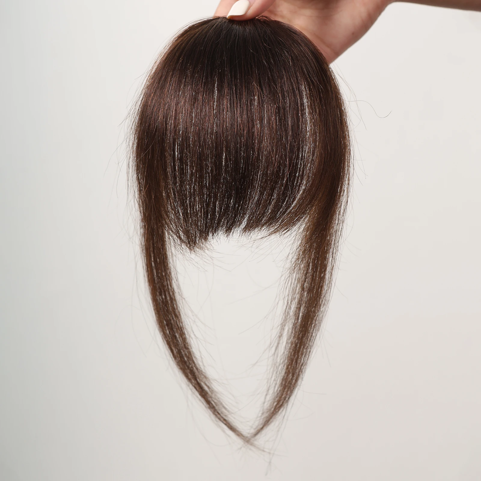 100% Human Hair Clip-In Bangs Blunt Cut Wispy Fringe with Sideburns Dark Brown Natural Look for Women Daily Party Wear