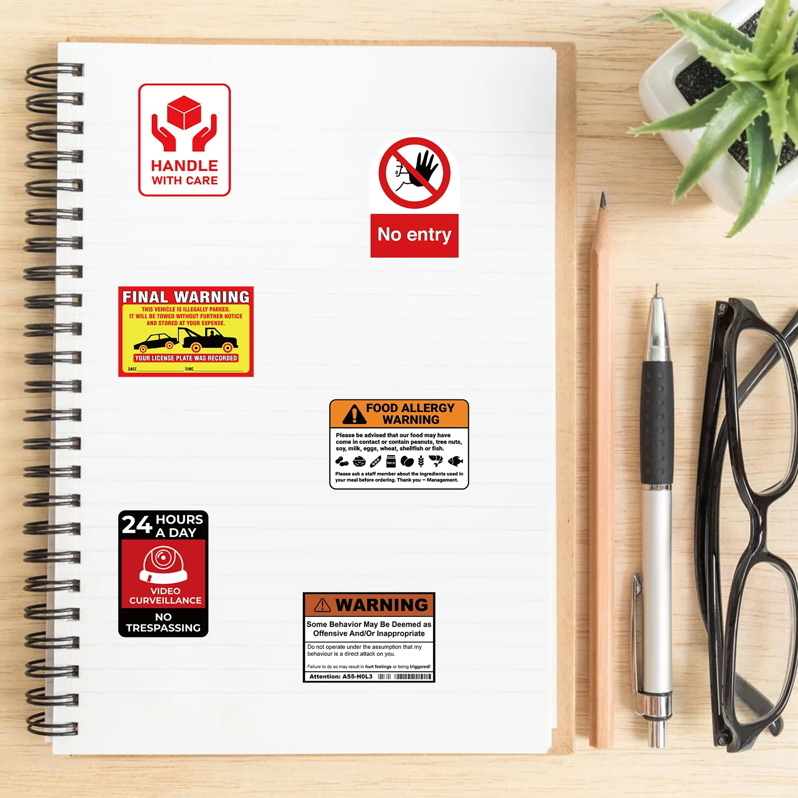 75Pcs Warning Mark Sticker Waterproof Graffiti Aesthetic Waterproof Stickers Laptop Luggage  Fridge Scrapbook Book Pack Kids Toy image 6