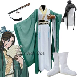 Anime The Scum Villain's Saving System Shen Qingqiu przebranie na karnawał starożytny Hanfu sukienka impreza z okazji Halloween peruka Fan buty Prop