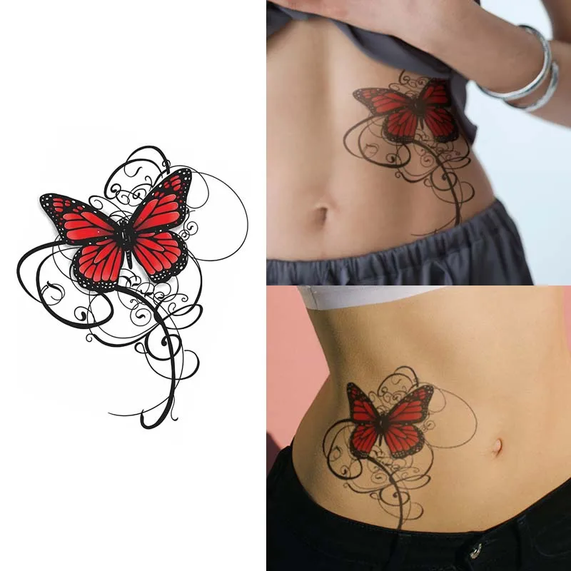 Orange Butterfly Long-lasting Waterproof Temporary Tattoo Sticker, Realistic Non-reflective Fake Tattoo, for Men and Women