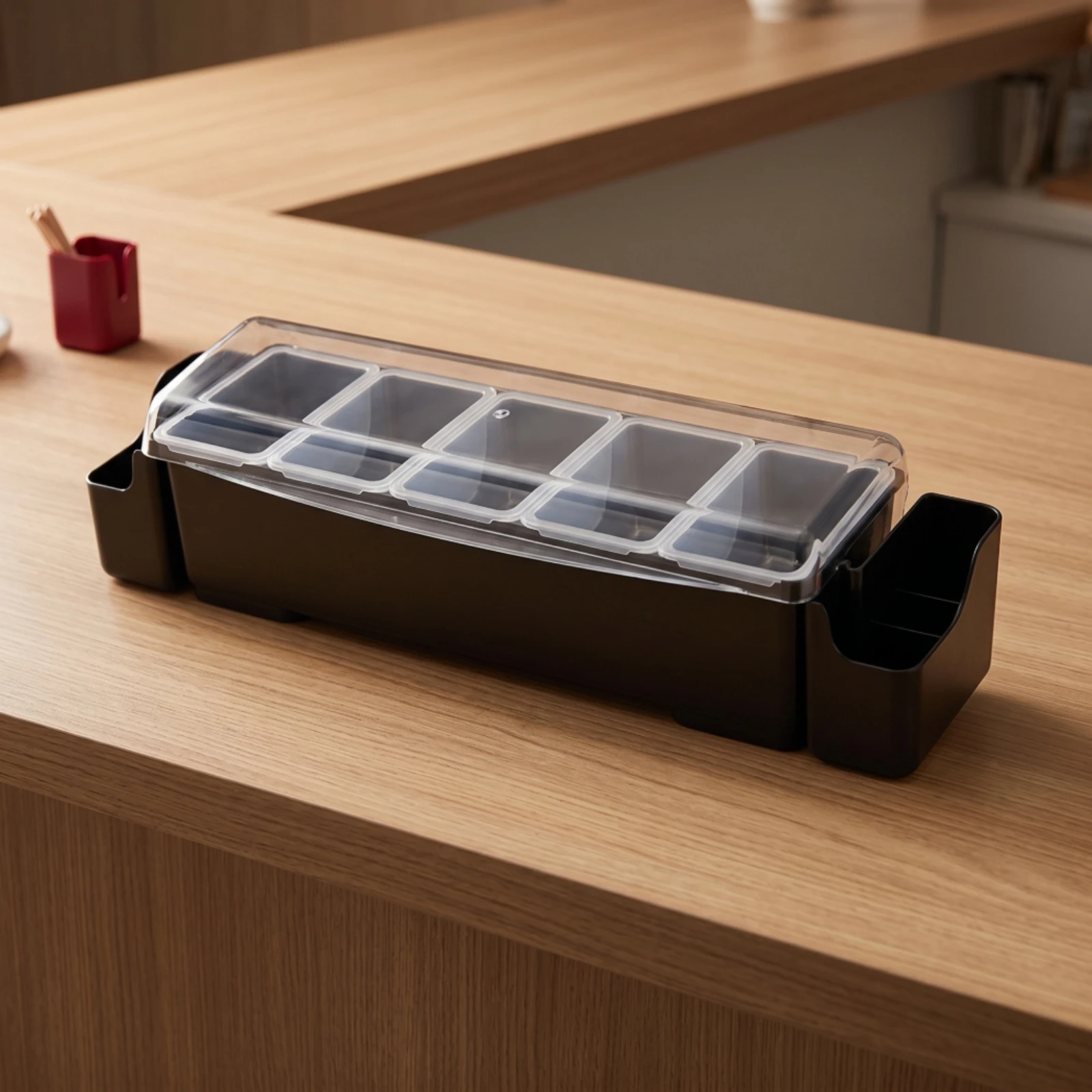 Bar Organizer with Clear Cover Portable Garnish Station with Lid Condiment Holder Ergonomic Holder Reusable for Bartenders