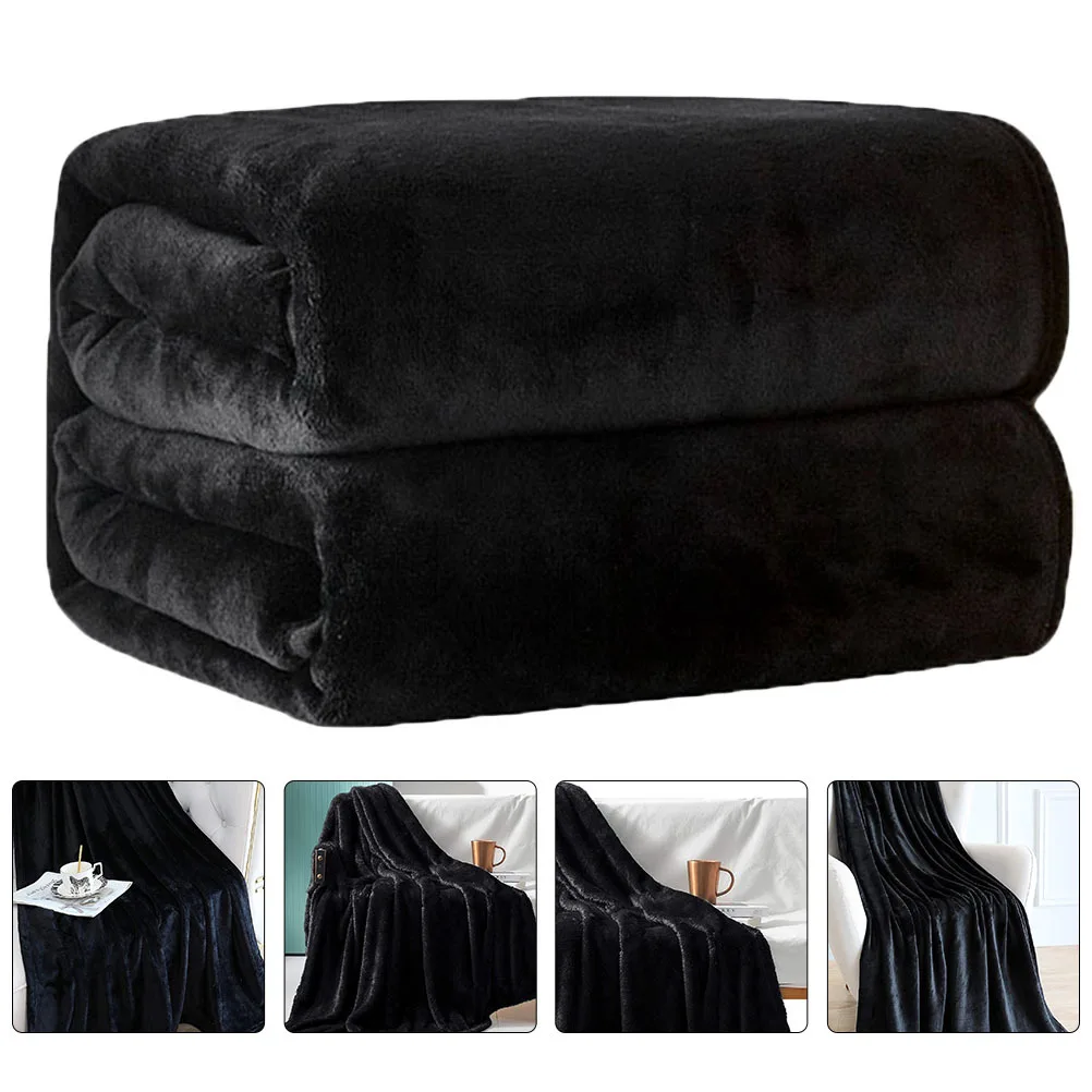 

1pc Coral Fleece Blanket Black Solid Color Soft Warm Throw For Bed Nap Sleeping Crawling Air Conditioning Use