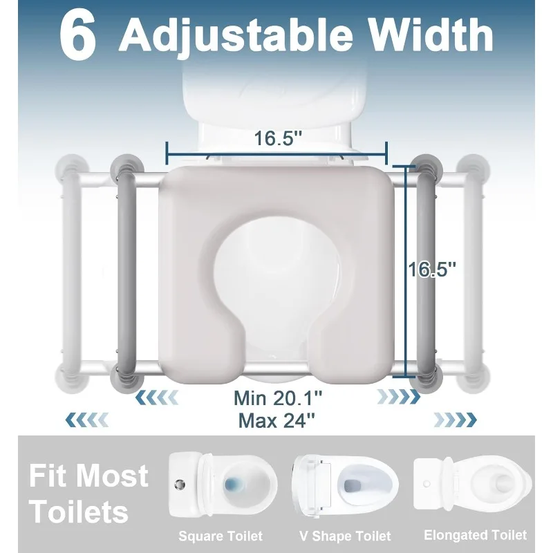 Elevadores de asiento de inodoro para personas mayores, asiento de inodoro elevado de 400 LBS con altura y ancho ajustables, inodoro para discapacitados confiable FSA HSA