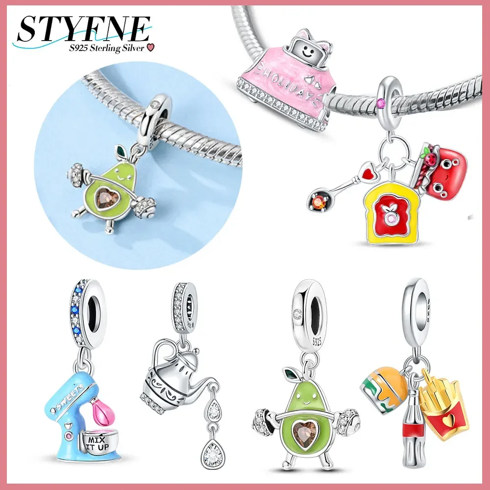 925 Sterling Silver New Gourmet Series French Fries, Burgers, Soda Beads, Diy Original Bracelets, Jewelry Making Gifts