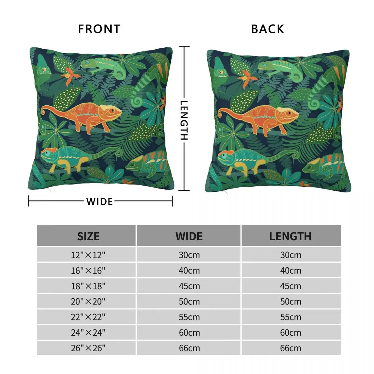 Chameleons In Jungle Square Pillowcase Polyester Linen Velvet Creative Zip Decor Car Cushion Case