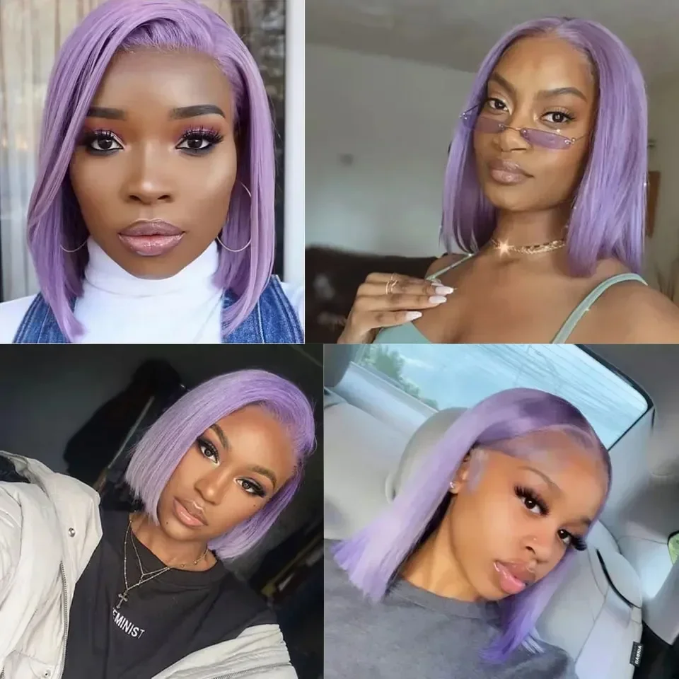 

Purple Colored Short Bob Wig Wigs 13x4 Lace Front Human Hair Wigs 100% Human Hair Quality 180% Density Glueless Wig Human Hair