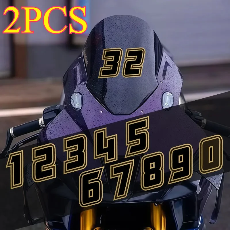 Racing Number Sticker 2PCS 0-9 2D Flat Black Gold Vinyl Decal Waterproof Motorcycle Car Helmet Body Scratch Cover Decor