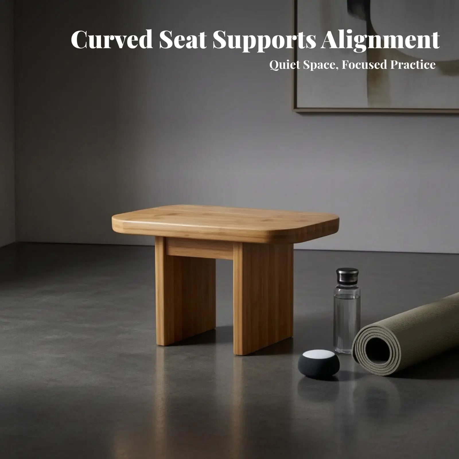 Ergonomic Bamboo Meditation Stool | Rounded Rectangular Seat, Compact Footprint, Meditation Bench, for Floor Sitting