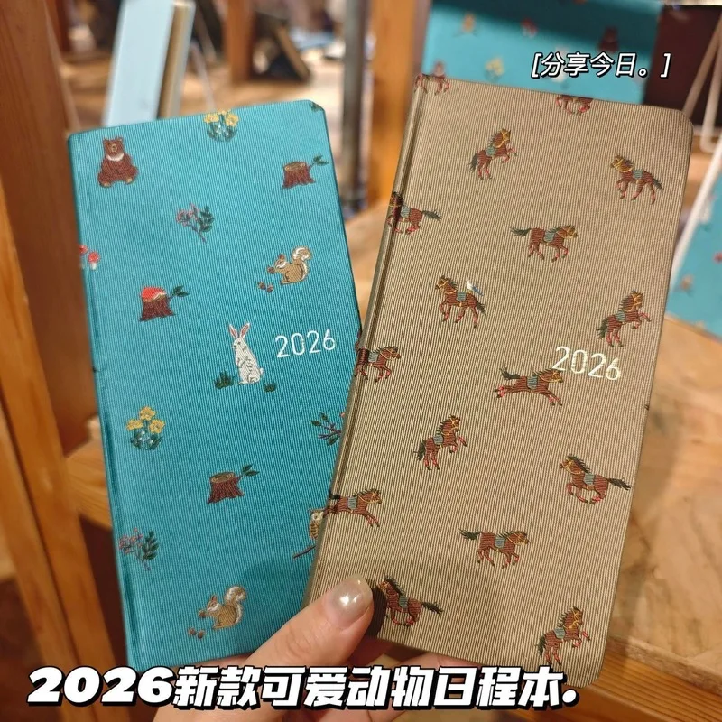 2026 جديد الحيوان الحصان موضوع A5 مخطط لطيف الحياة البرية تصميم مع جدول الدراسة تتبع العادة للطلاب دفتر سجل كتاب