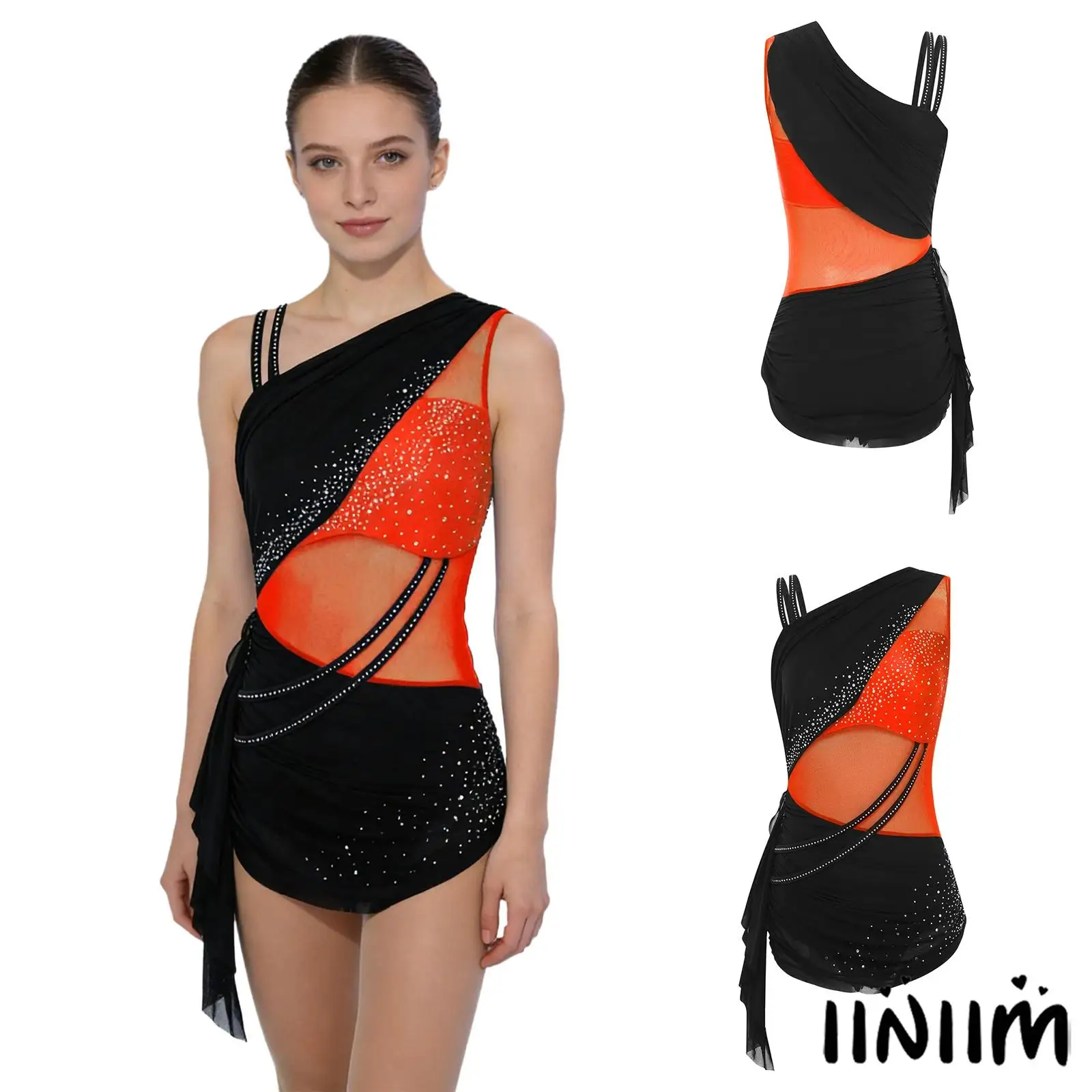 

Elegant Womens Stage Ballroom Competition Dance Costume Jazz Ballet Dance Skirted Bodysuit Lyrical Gymnastics Modern Dance Wear