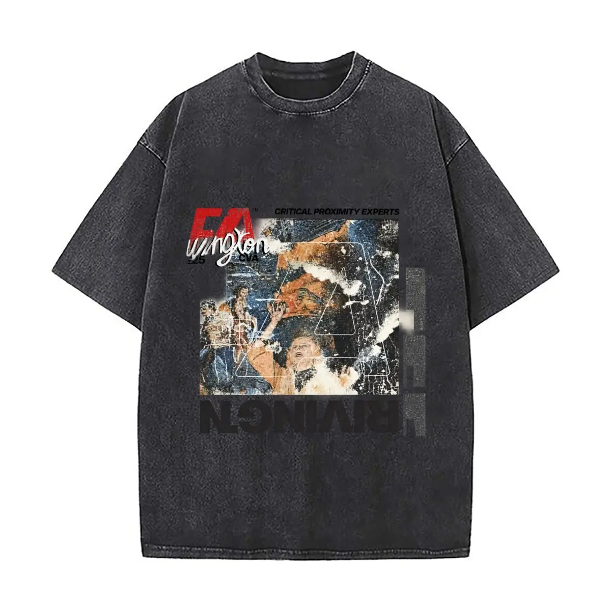 Critical Proximity Experts 25 Basketball Graffiti Collage Washed Short Sleeve Loose Streetwear Tee Hip Hop
