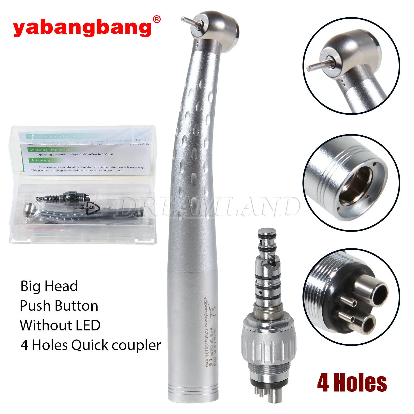 Dental High Speed Handpiece Push Button Turbine Big Head For KaVo 4Hole Quick Coupler