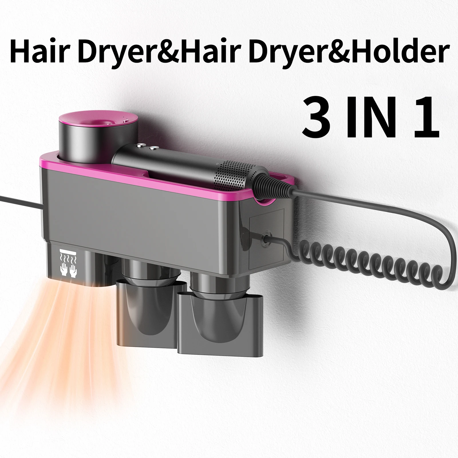 

3-in-1 Hotel Hair Dryer with Hand Dryer and Holder, High-Speed Hair Dryer, 8-second Quick Drying