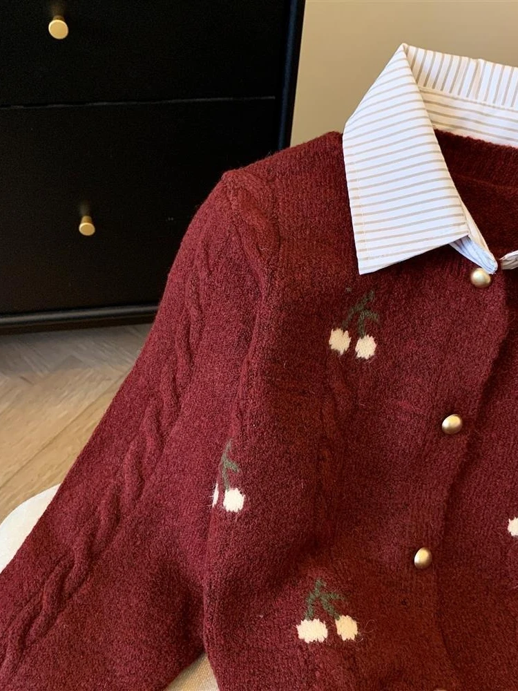 2025 Otoño e Invierno moda nuevo cárdigan de punto elegante para mujer, cuello abatible, Jersey informal grueso y cálido de Color sólido