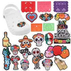 Hot Sale 1-24pcs PVC Shoe Charms Mexican Style Funny Skull Monster Accessories DIY Shoes Decoration For Kids X-mas Gift