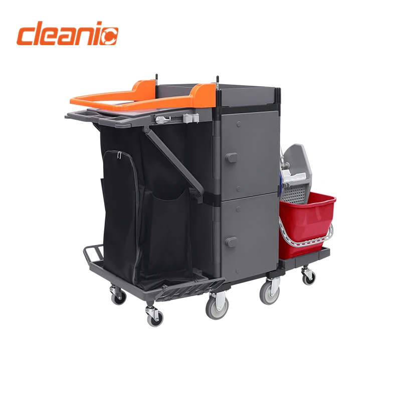 Hotel & Restaurant Janitorial Supplies Double Bucket Mop Wringer Floor Cleaning Trolley