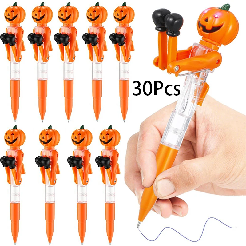 30Pcs Halloween Gifts For Children Cute Pumpkin Boxing Pen Creative Ball Point Pen With Light Decompression Toy Pen