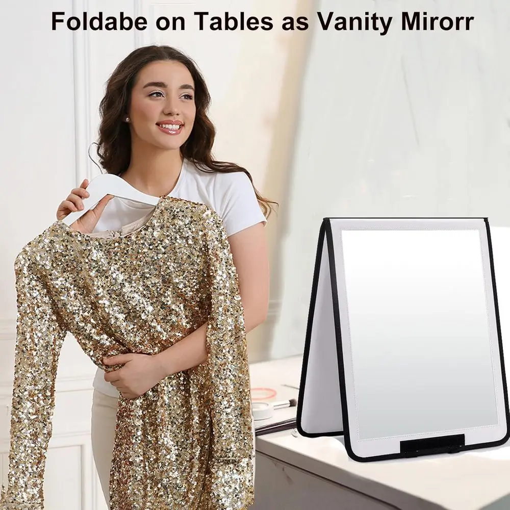 مرآة قابلة للطي كاملة الطول مقاومة للكسر، مقاس 33 × 13، باللون الأبيض، مثالية لغرف الضيوف والمركبات الترفيهية #4