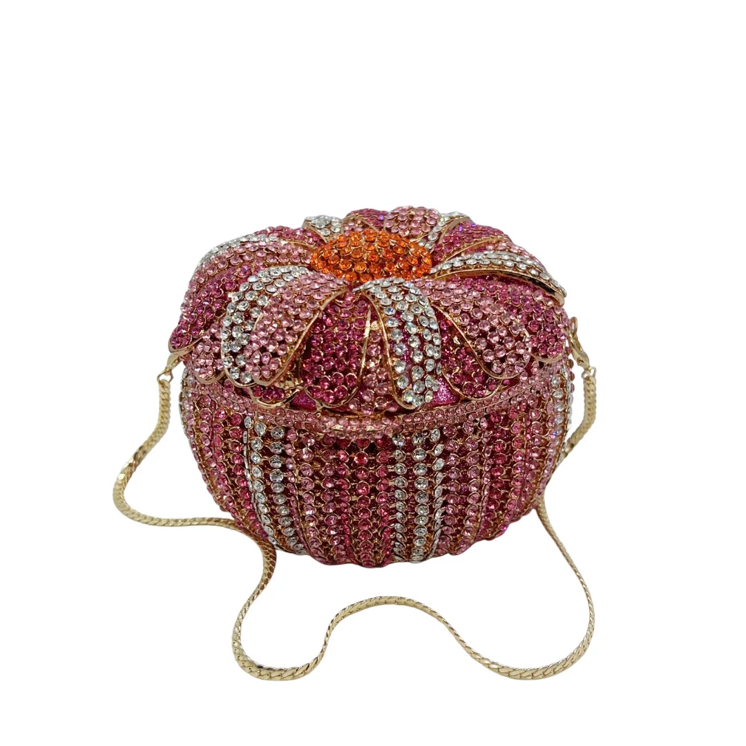 

XIYUAN Sparkling Diamond Hollow Flower Basket Box Clutch Bag Women Elegant Evening Handbag Exquisite Party Purses Pink Stone Bag
