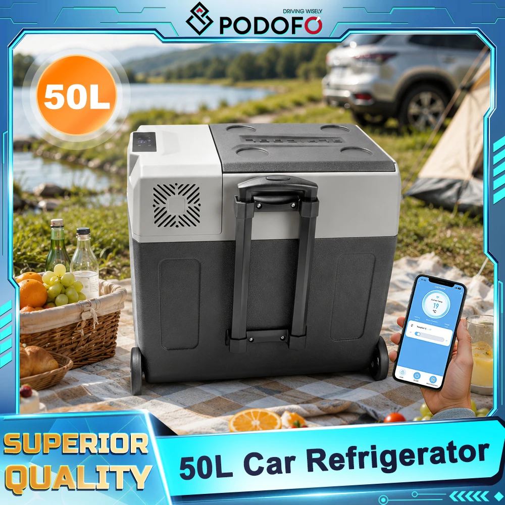 Podofo Frigorifero Congelatore Portatile a Compressore per Auto 30L 40L 50L, Frigo Portatile Multi Capacità, Doppia Alimentazione, Attrezzatura da Campeggio e Viaggio