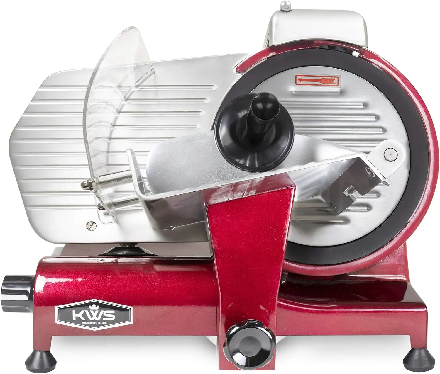 KWS MS-10XT Premium 320W Electric Meat Slicer 10-Inch in Red with Non-sticky Teflon Blade, Frozen Meat/Deli Meat/Cheese/Food Sli