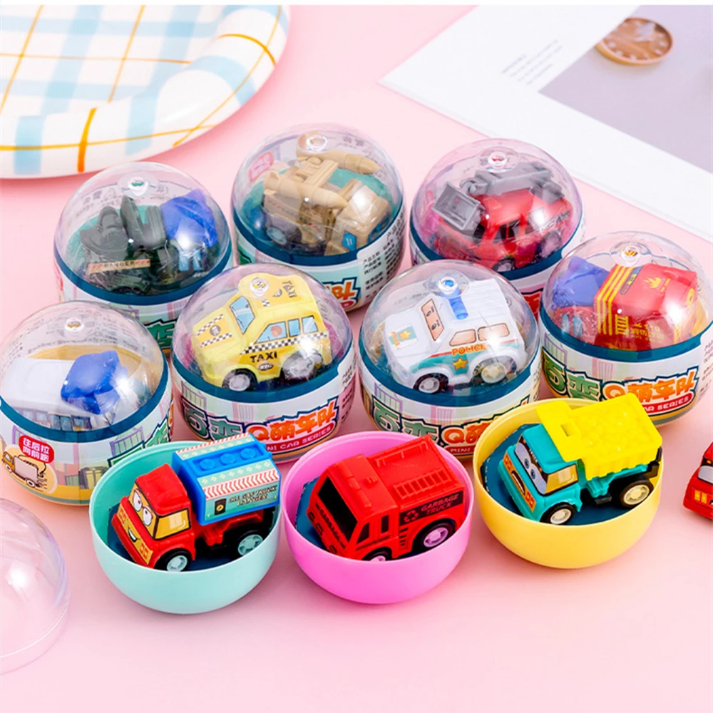 5Set 6.5cm Fun Eggshell Pull Back Car Toys Kids Birthday Party Baby Shower Gifts Candy Bag Giveaway Pack Pinata Filler Reward