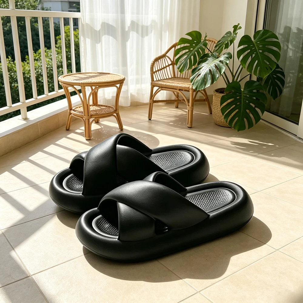 Women Fashion Platform PVC Slides Cross Strap Slide Slippers Cloud Cushion Sandals Anti-Slip Indoor Outdoor Shower Beach Slides