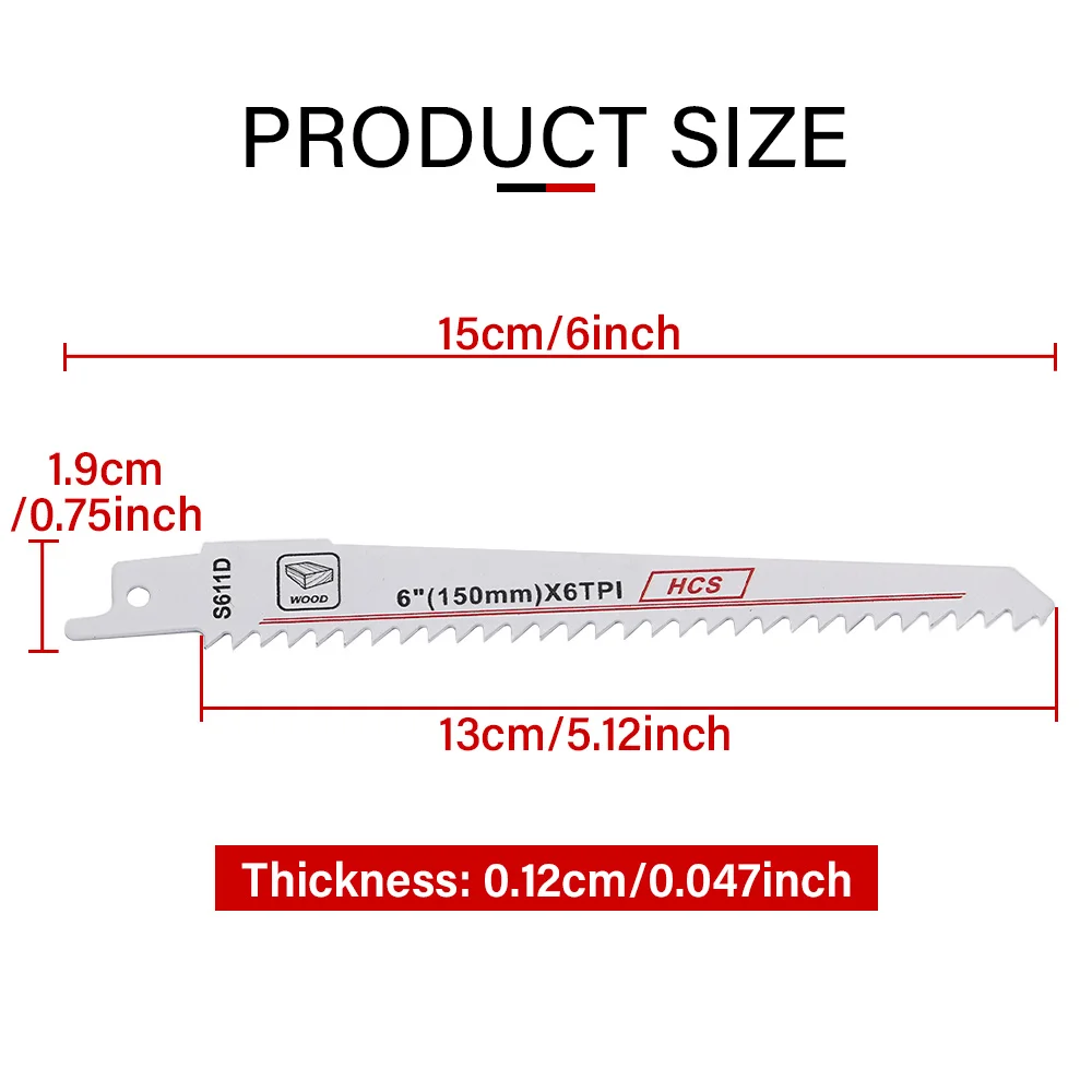 5 قطعة مجموعة شفرات المنشار الترددية للأسنان 6 بوصة 6TPI شفرات المنشار ذات الحافة المنحنية لتقليم الخشب وتقليم الأشجار