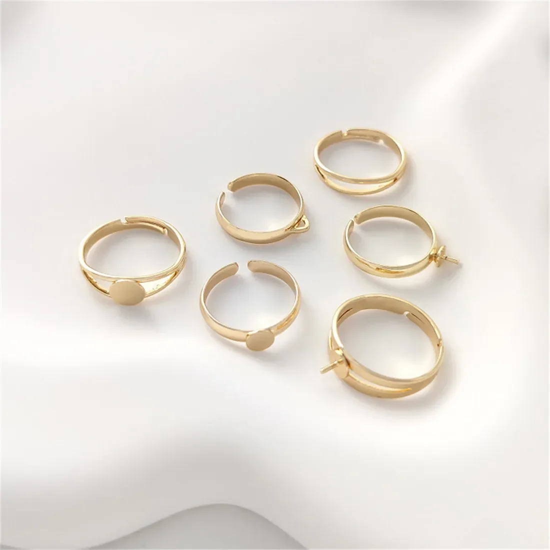 14K Gold Color DIY Sticky Pearl Half Hole Bead Tray Pinto Ring Hand-wound Open Ring Empty Tray Accessories B710