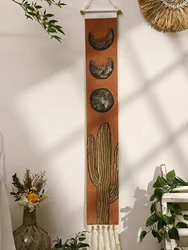 Macrame Wall Tapestry Moon Phase&Cactus Boho Home Decoration Tapestry Wall Hanging Room Decors Aesthetic Wall Decor Ornament