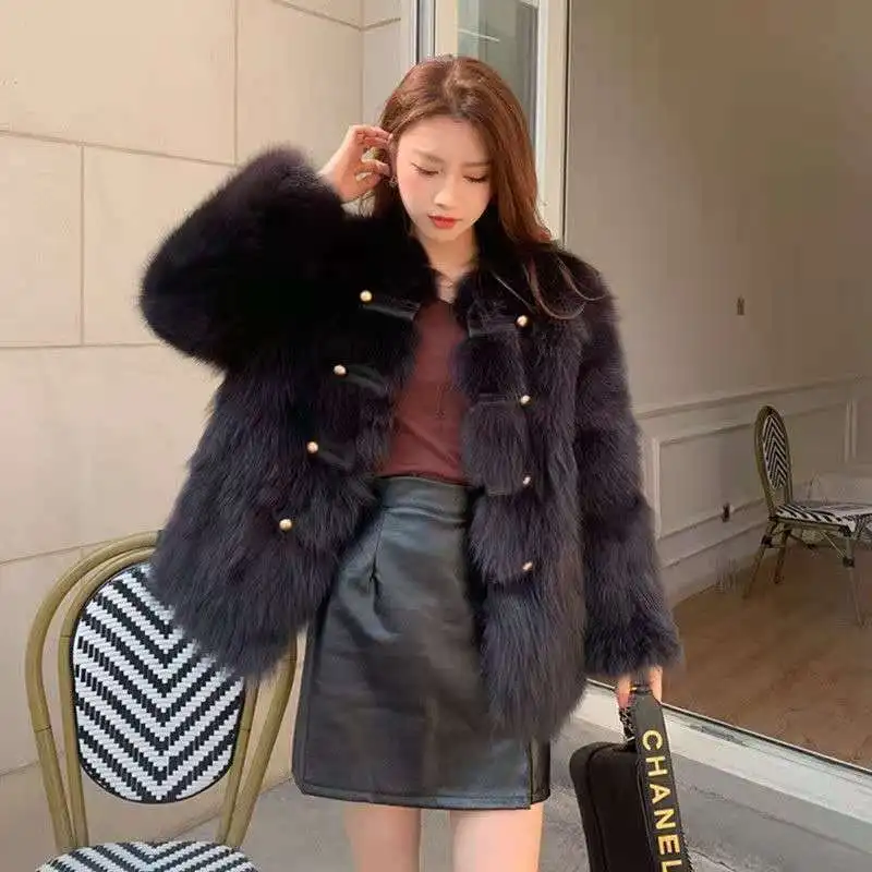 2023 Autumn Fashion Faux Fox Fur Coat Women Korea Fashion Warm Coats Loose Short Outercoat Lady Party Elegant Outfits C72