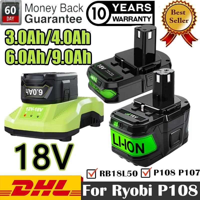 P108 RB18L20 For Ryobi 18V Lithium-ion Battery For Ryobi One P102 P103 Replacement Battery BPL1820 RB18L50 RB18L40 Cordless Tool