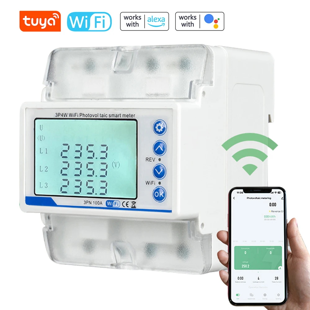 Tuya WiFi Circuit Breaker 3P4W Photovoltaic Meter  Three Phase Reclosure Switch Overload Current Limiting Smart Circuit Breaker