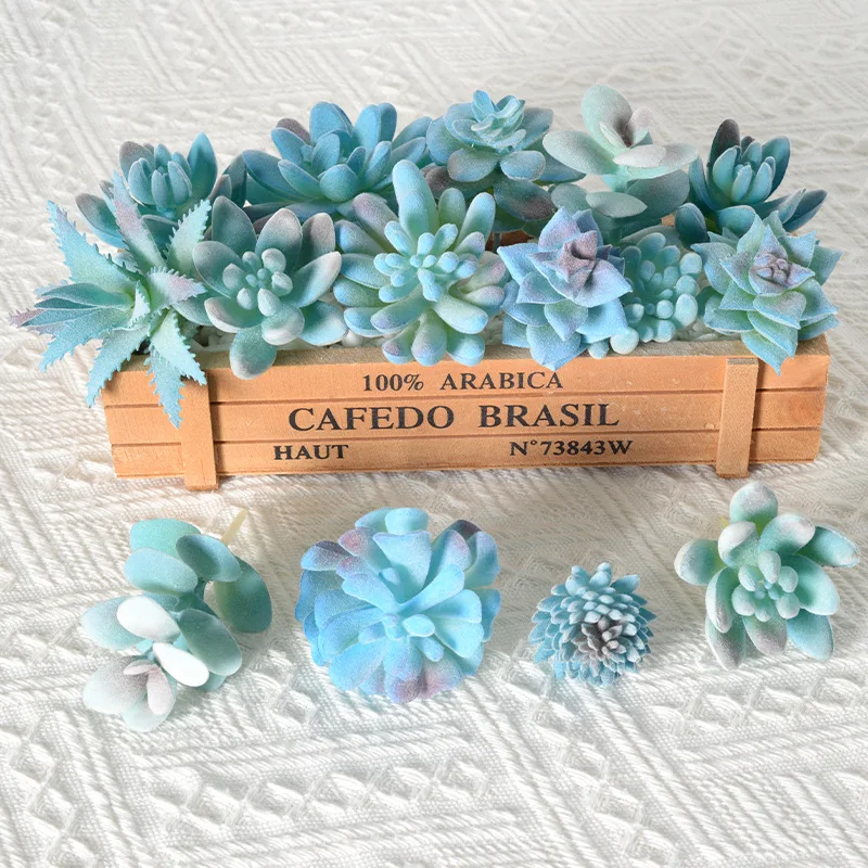 5PCS Simulated Succulent Blue-Toned Green Plant  Decorative Display Set Artificial Potted Landscape Bonsai for Home Decoration