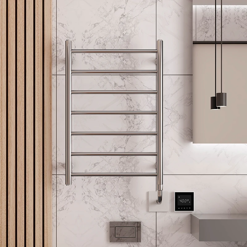 Round Tube Electric Towel Rack With LCD Screen Hide-Installed Smart Temperature Controller With WIFI for Bathroom