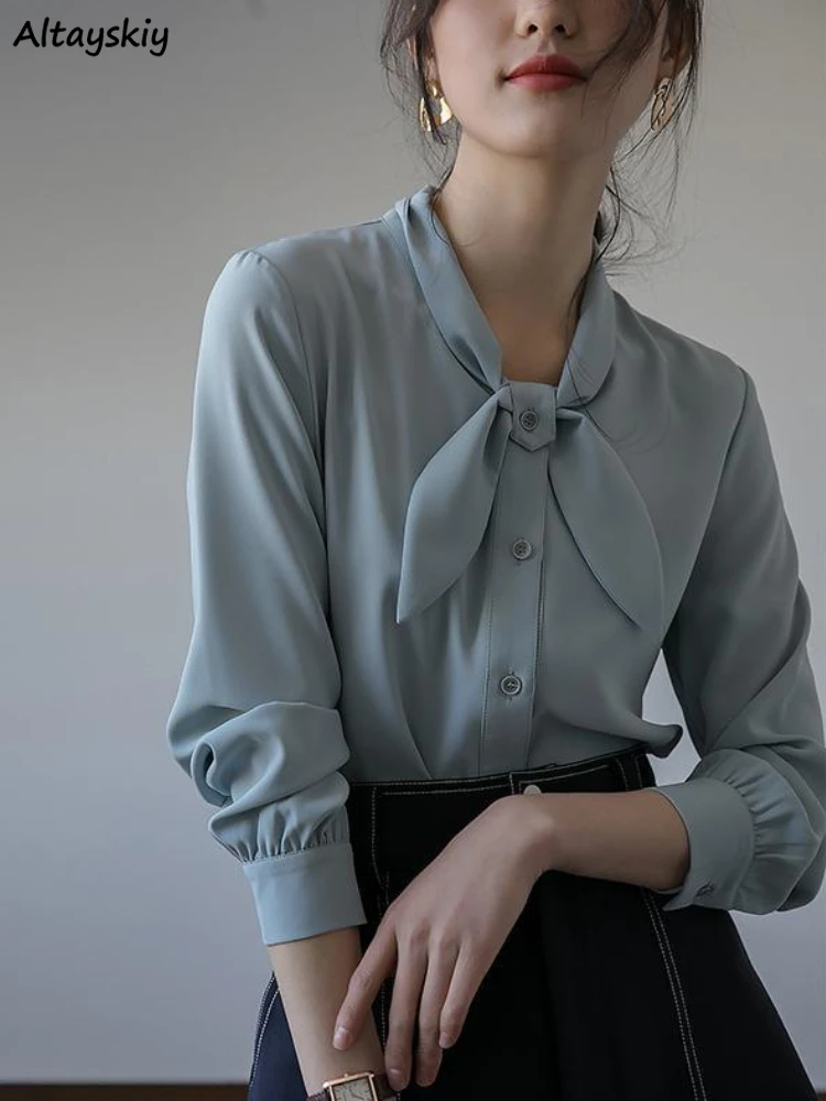 

Autumn Bow Collar Shirts Women Vintage for Ladies Office Style Long Sleeve Blusas Fashion New Design Tender Aesthetic Clothing