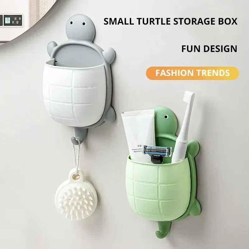 Green Wall Mounted Toothbrush and Toothpaste Holder Turtle Shape Razor Organizer Bathroom Storage