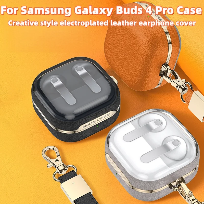 

Luxury leather pattern design For Samsung Galaxy Buds 4 Pro /4 （2026）Cover Creative electroplated with lanyard For Galaxy Buds 4