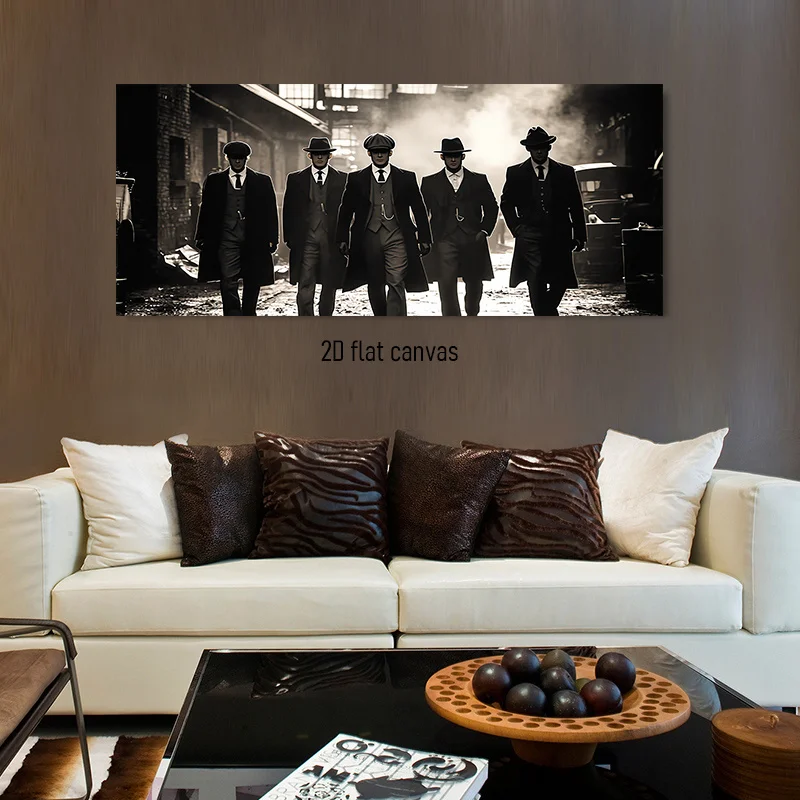 1pc Retro Gangster Movie Style Canvas Painting Black and White Industrial Style Decorative Painting Frameless Living Room Study