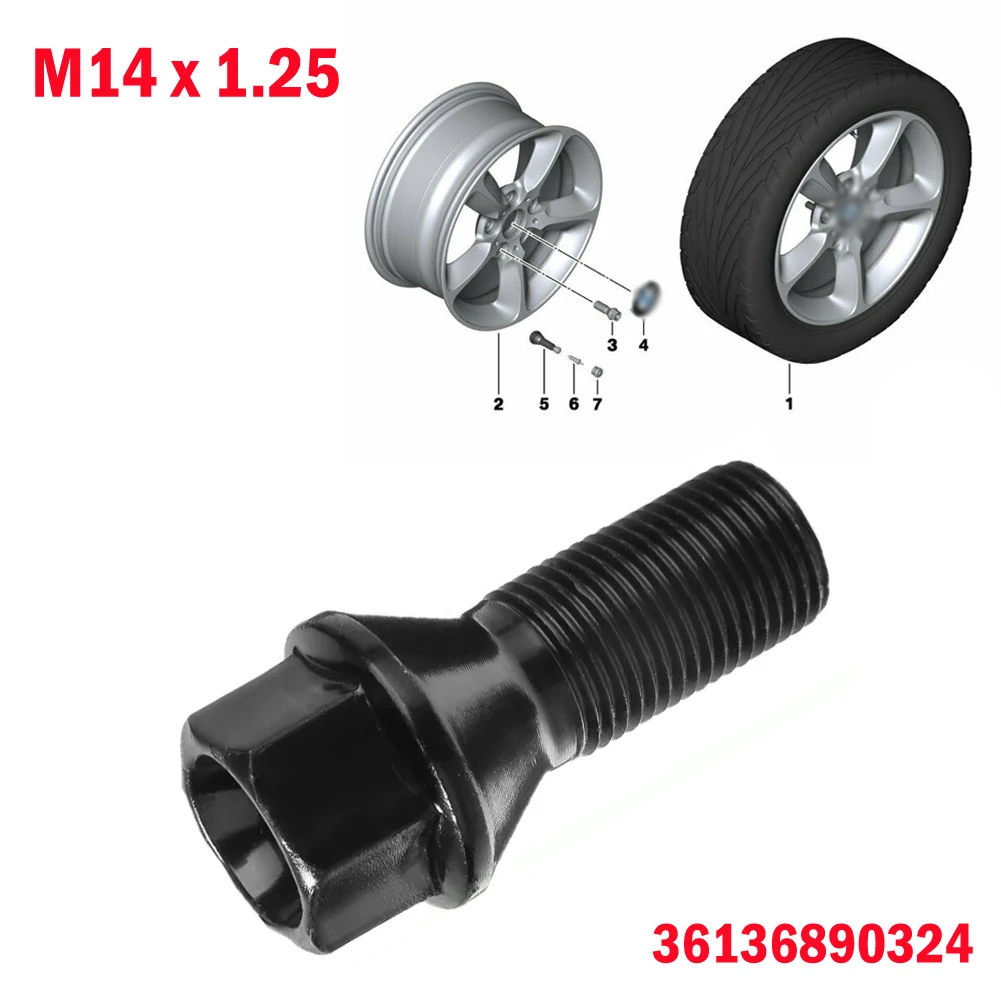 Black M14x1.25 Wheel Lug Bolt For BMW X3 X5 X6 F30 F32 F10 47.5mm Length Steel Stud Nut 36136890324